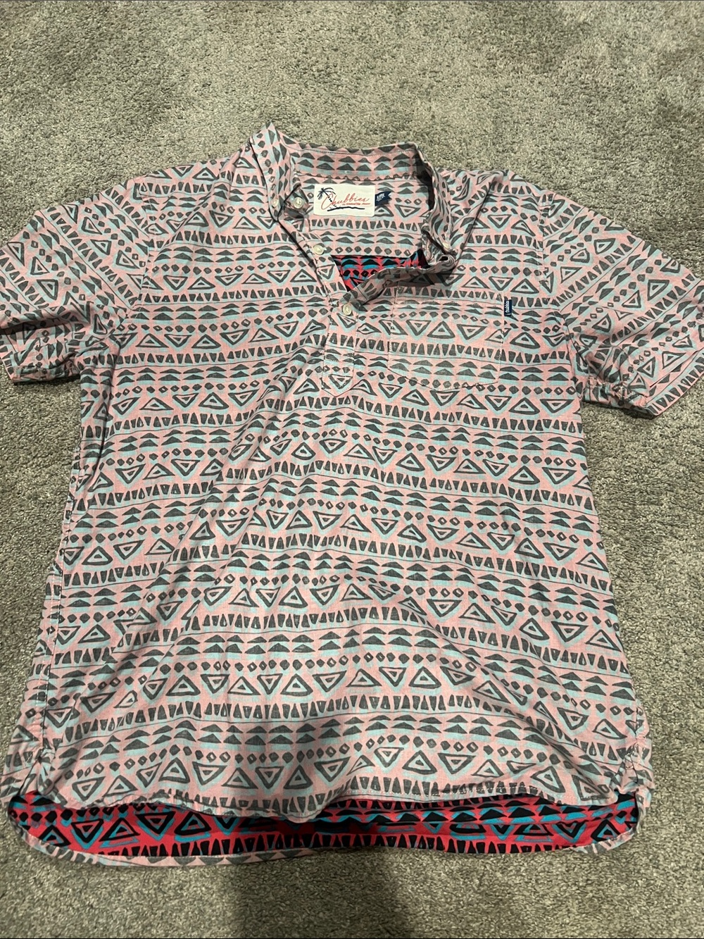 chubbies Pink and Teal Geo-Print Polo